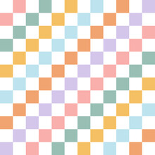 Rainbow Checkerboard Vector Seamless Pattern. Geometric Abstract Background. Checkered Surface Design.