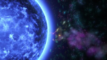 Wall Mural - Rotation of a blue star against the background of outer space.