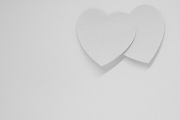 Wall Mural - Couple ( 2 ) two Heart -  Heart Paper Object on white Background - Valentine Day - Lover Concept  with Copy space  black and white                         