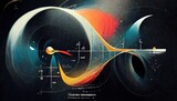 Fototapeta  - Scientific concept Quantum mechanics, formula, curvature of space-time in a gravitational field, black hole, elements of theoretical physics. Futuristic quantum background. 3d artwork