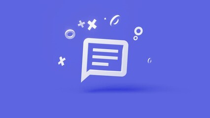 Chat 3d icon on a simple blue background animating in and out 4k seamless animation loop. High-quality 4k footage