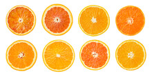 Slices Of Mandarins And Oranges Isolated On White.