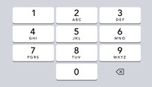 Smartphone Keyboard. Mobile Phone White Screen Keypad Entry Set. Vector Isolated Mockup For Cell Phone. Light Buttons With Numbers For Device Vector Illustration.