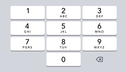 Smartphone keyboard. Mobile phone white screen keypad entry set. Vector isolated mockup for cell phone. Light buttons with numbers for device vector illustration.