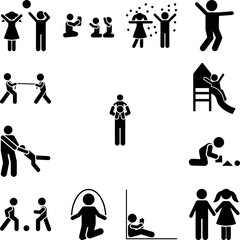 Wall Mural - Father, child, play, enjoy icon in a collection with other items