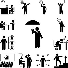 Sticker - Umbrella, home, businessman icon in a collection with other items