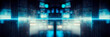 Abstract blue futuristic background, data center, data transfer, rays and lines, blue neon. Reflection of light in space. Dark futuristic empty scene. 3D illustration.