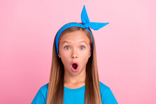 Photo Of Impressed Girl Open Mouth Stare Speechless Cant Believe Isolated On Pink Color Background