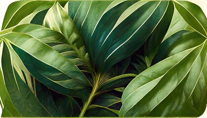 Poster - Tropical leaves foliage plants jungle shrubs floral arrangement nature background. Large palm foliage nature. Palm leaves isolated on a white background. 3D artwork
