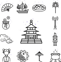 Architecture, Paifang, China Culture Building Icon In A Collection With Other Items