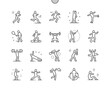 © palau83 - Sport people. Stick figure standing position. Running, playing tennis, skating and other. Pixel Perfect Vector Thin Line Icons. Simple Minimal Pictogram