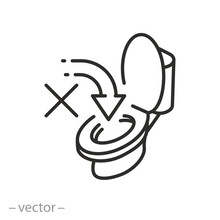 Do Not Throw In The Toilet, Forbidden Litter In The Wc, Thin Line Symbol On White Background - Editable Stroke Vector Illustration