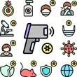 Thermometer, coronavirus icon in a collection with other items
