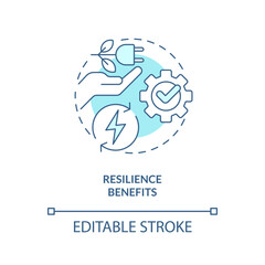 Wall Mural - Resilience benefits turquoise concept icon. Electric grid. Energy efficiency benefit abstract idea thin line illustration. Isolated outline drawing. Editable stroke. Arial, Myriad Pro-Bold fonts used