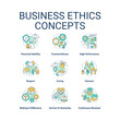 © IMG visuals icons - Business ethics concept icons set. Corporate social responsibility idea thin line color illustrations. Service to humanity. Isolated symbols. Editable stroke. Roboto-Medium, Myriad Pro-Bold fonts used