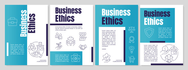 Organizational ethics teal brochure template. Positive environment for growth. Leaflet design with linear icons. Editable 4 vector layouts for presentation, reports. Anton, Lato-Regular fonts used