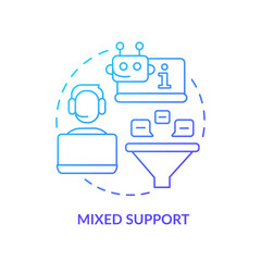 Wall Mural - Mixed support blue gradient concept icon. Chatbot, call center. Client engagement platform feature abstract idea thin line illustration. Isolated outline drawing. Myriad Pro-Bold fonts used