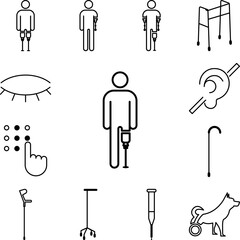 Wall Mural - man with leg prosthesis icon in a collection with other items