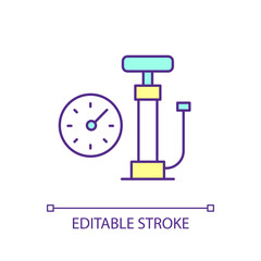 Poster - Tires pump RGB color icon. Air inflator for vehicles. Compressor. Tires pressure measurement. Isolated vector illustration. Simple filled line drawing. Editable stroke. Arial font used