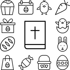 Sticker - Book bible icon in a collection with other items