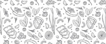 Spices And Herbs And Vegetables Seamless Pattern