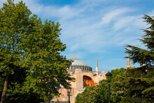Trees And Hagia Sophia Or Ayasofya Mosque. Travel To Istanbul Background