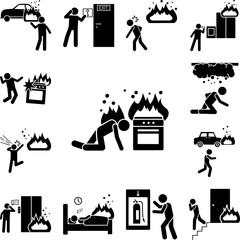 Sticker - Gas stove, bomb, fire, man icon in a collection with other items