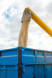 © ADDICTIVE STOCK - Combine harvester unloading grains in countryside