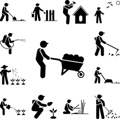 Canvas Print - Man, working, garden icon in a collection with other items