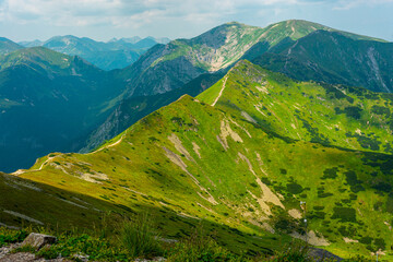  Beautiful view of the Tatra Mountains landscape. View of the mountains from the top. High mountain landscape.