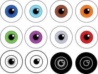 Wall Mural - Eyeball Clipart Set - Outline, Silhouette and Color	
