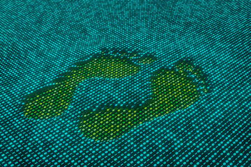 Footprint made of computer binary 0 and 1 digits. Illustration of the concept of digital footprint tracking issue