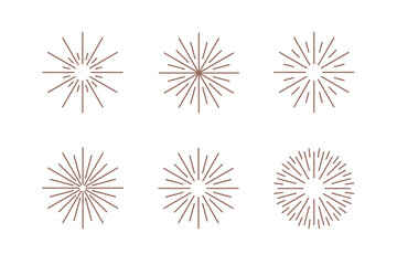 Wall Mural - Fireworks icons. Set of 6 geometric shape. Modern linear design print.  Modern abstract linear compositions and graphic design elements.