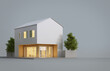 Leinwandbild Motiv Modern house exterior with white metal sheet and wood isolated on gray background.3d rendering