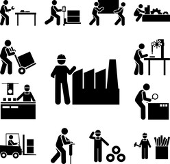 Sticker - Building, factory, man, job icon in a collection with other items