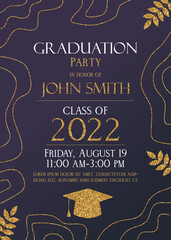 Dark with gold glitter Graduation party 2022 invitation