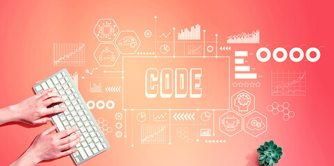 Code with person using a computer keyboard