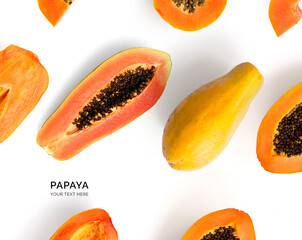 Creative layout made of papaya fruit.  Flat lay. Food concept.