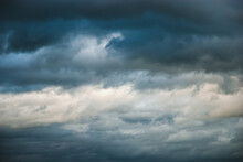 Dramatic Moody Sky, Ominous Cloudscape, Thunderclouds In Windy Autumn Sky