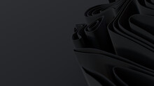 Abstract Background Created From Black 3D Undulating Lines. Dark 3D Render With Copy-space.  
