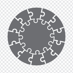 Sticker - Simple icon circle puzzle in gray. Simple icon puzzle of the twelve elements  and center on transparent background.  Vector illustration EPS10.