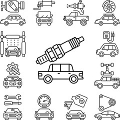 Sticker - Spark plug, car repair icon in a collection with other items