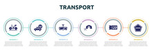 Transport Concept Infographic Design Template. Included Road Bike, Shift, Rear-view Mirror, Campsite, Bus Ticket, Do Not Enter Icons And 6 Option Or Steps.