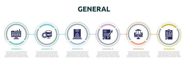 Wall Mural - general concept infographic design template. included ar graph, data science, business incubator, copywriting, digital banking, hr policies icons and 6 option or steps.