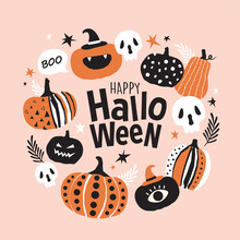 Trendy And Stylish Halloween Poster With Decorative Pumpkins
