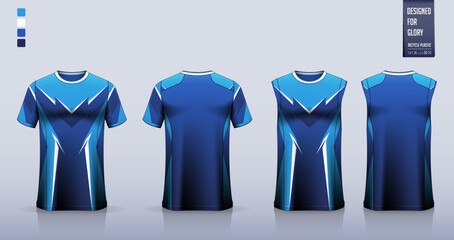 Blue T-shirt sport, Soccer jersey, football kit, basketball uniform, tank top, and running singlet mockup. Fabric pattern design. Vector.