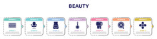 Beauty Concept Infographic Design Template. Included Paints, Salon Chair, Bellybutton, Potions, Tissue Paper, Lemon Juice, Band Aid Icons And 7 Option Or Steps.