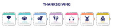 Thanksgiving Concept Infographic Design Template. Included Stingray, Pumpkin, Berries, Flip Flops, Juggling, Scene, Pine Cone Icons And 7 Option Or Steps.