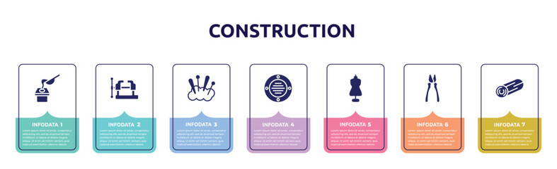 Wall Mural - construction concept infographic design template. included crucible, vice, cushion, extractor, tailor, clamps, woods icons and 7 option or steps.