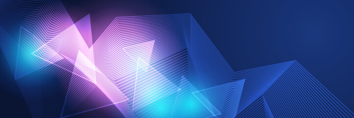 Artificial intelligence tech background. Digital technology, deep learning and big data concept. Abstract visual for screen template. Geometric artificial intelligence tech backdrop.
